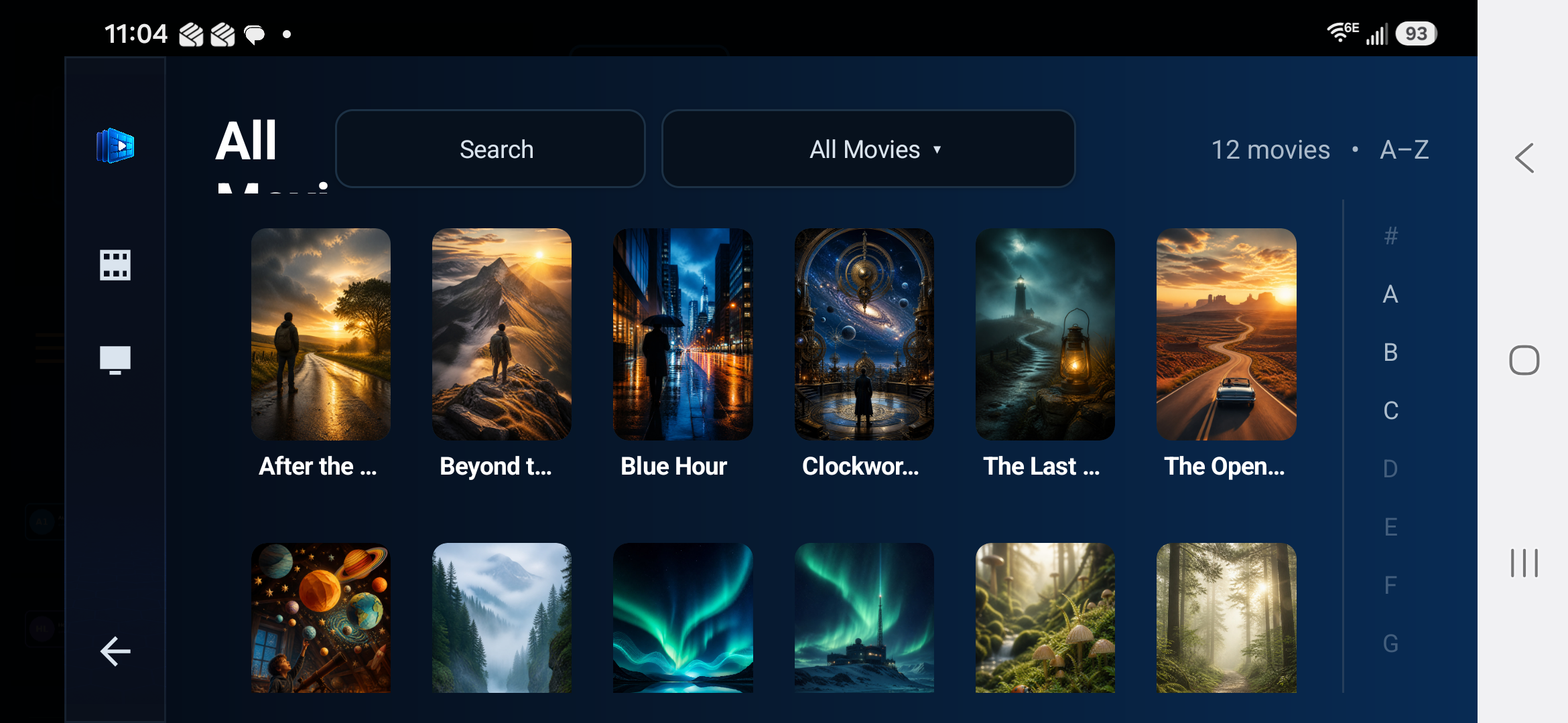 ChannelDeck Mobile fictional movie library on an Android phone