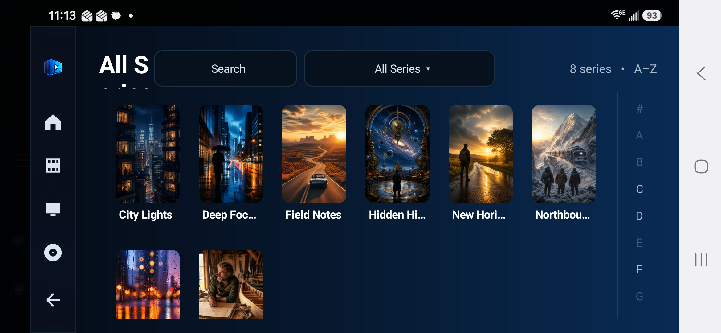 ChannelDeck Mobile fictional series library on an Android phone