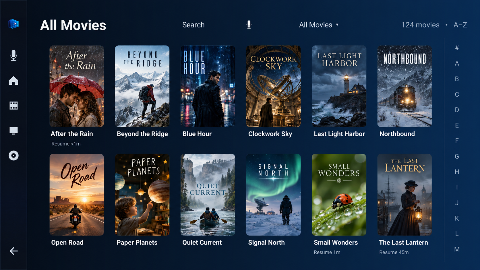 ChannelDeck movie library populated with fictional titles