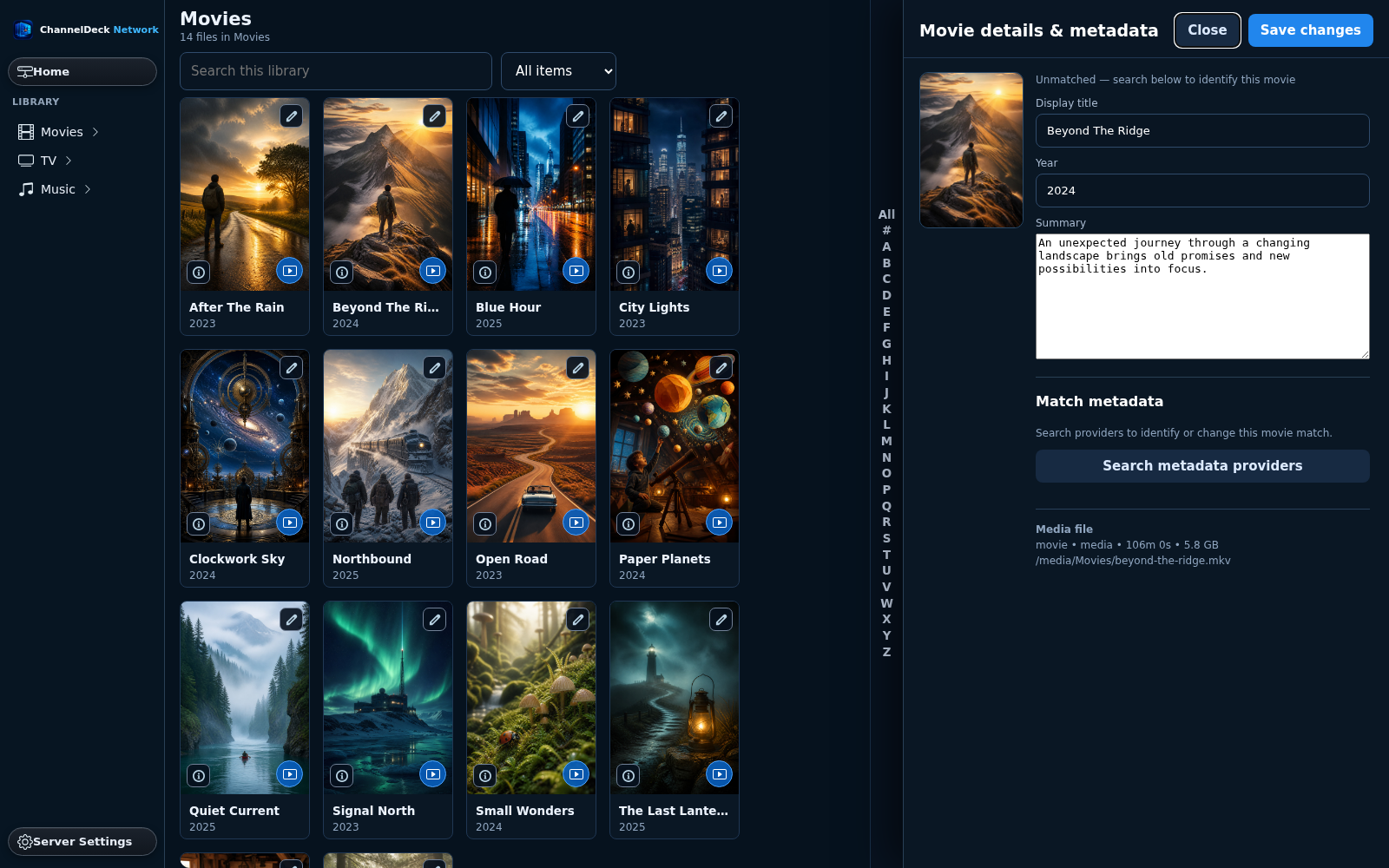 Current ChannelDeck Network movie metadata editor for a fictional title